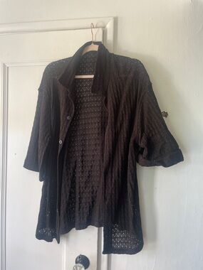 Zara Black Lightweight Open-Knit Shirt Jacket